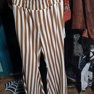 Chic Striped Bell Leg Pants in Brown and White